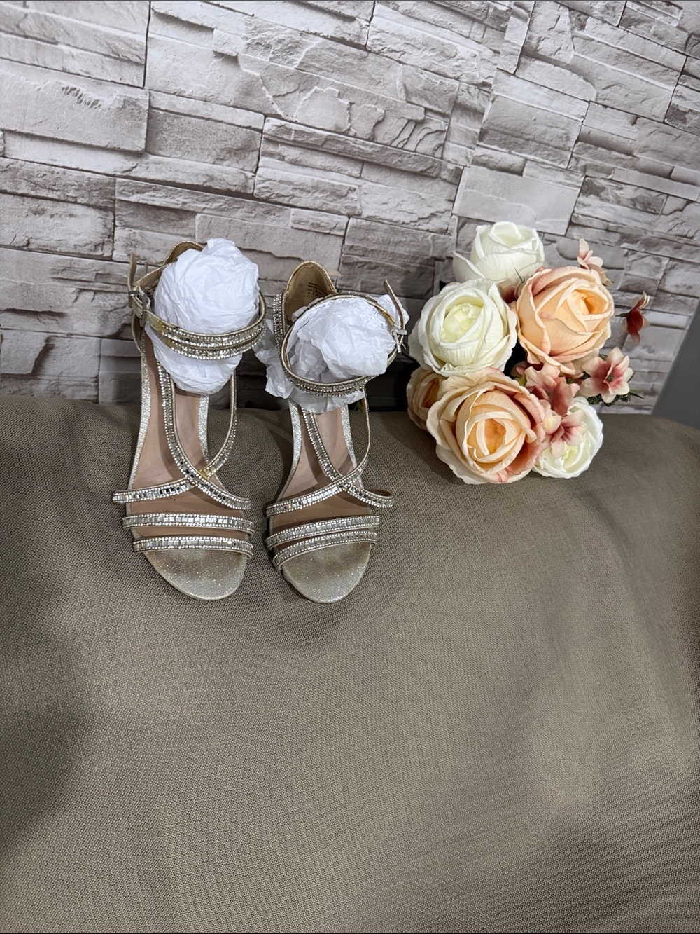 Call It Spring Gold Rhinestone Strappy Heels